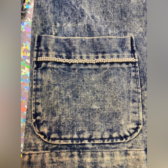 VTG Cool Blues Acid Wash Denim Pearl Embroidered Blazer Jacket Coastal Cowgirl M - Picture 12 of 16